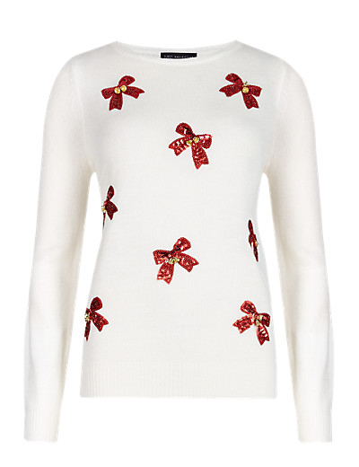 M&S £25 - Sequin Embellished Bow with Bell Jumper
